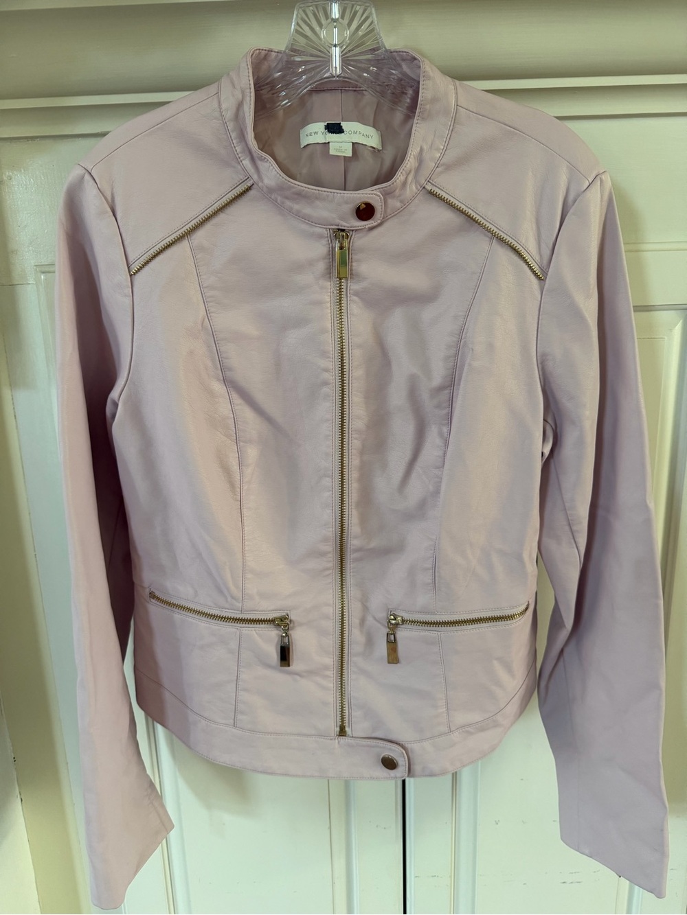 New York & Company Pink Leather Moto Jacket Medium